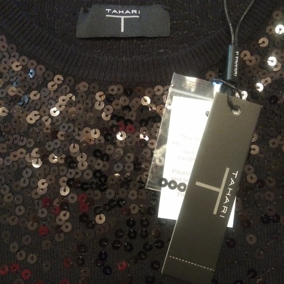 NWT Tahari Black Sequin Sweater - Picture 5 of 6